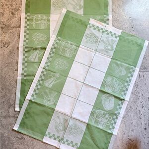 Fatebo 2 Green Jacquard Kitchen Towels – European Farmhouse Garden Cotton
